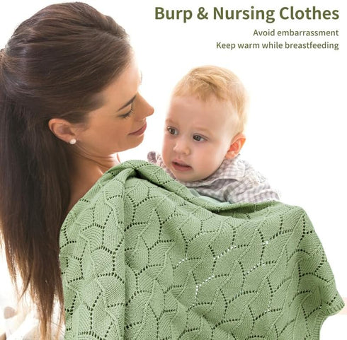 Baby Blanket 100% Cotton Soft Breathable Knit Cellular Receiving Swaddle for Newborn Infant Boy Girl, Green 30"x 40"...