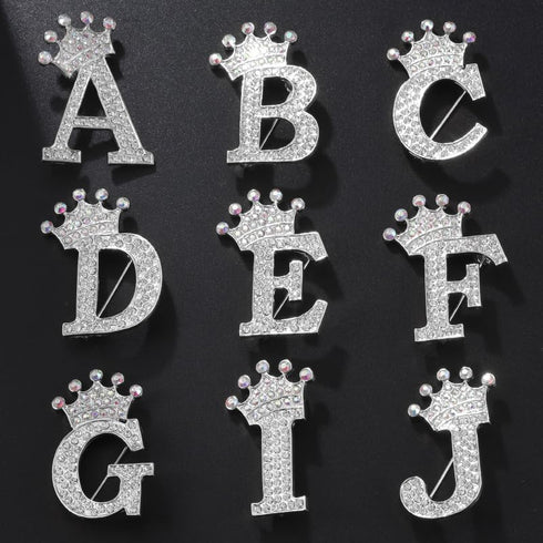 Silver Letters Crystal Crown Initial Brooch Women Letters Brooches Pins for Women Jewelry Gift...