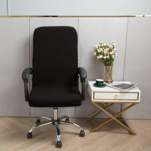 Office Chair Slipcovers Stretchy Polyester Jacquard Computer Chair Cover (No Chair) (Black, M)...