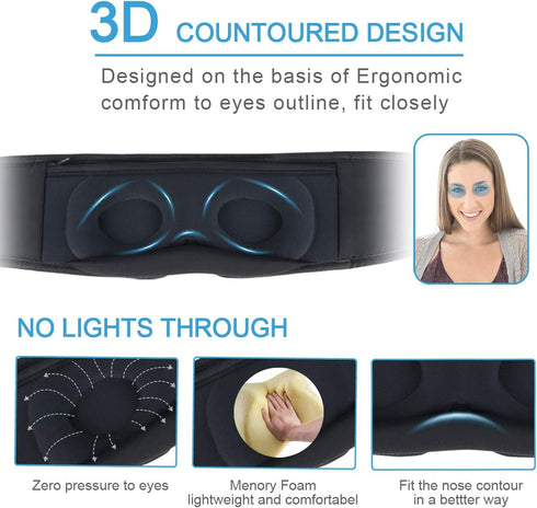 Sleep Headphones, Update Wireless 3D Eye Mask with Ultra-Thin HD Stereo Speakers for Side Sleepers, Air Travel, Meditation and Relaxation Black...
