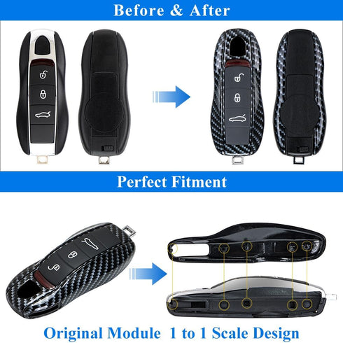 AeroBon 3-Piece Painted Key Cover Key Fob Shell Compatible with Porsche Key Shell Replacement (MK1, Carbon Look)...