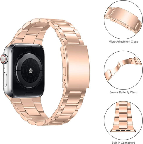 baozai Compatible with Apple Watch Series 10 Band, Premium Stainless Steel iWatch Band for Apple Watch All Series 42mm 41mm 40mm 38mm Women, Rose ...