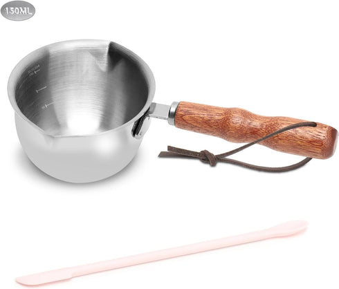 150ML Stainless Steel Boiler Pot with Heat Resistant Wood Handle, Melting Pot Universal for Melting Chocolate, Butter, Cheese, Caramel and Candy...