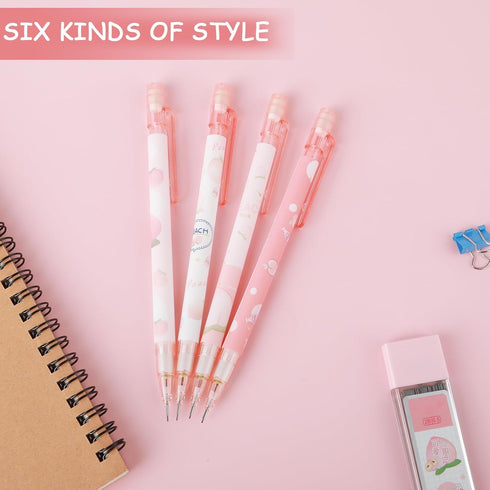 Cute Mechanical Pencil Set Include 4 Pcs 0.5mm Kawaii Mechanical and 100 Pcs Replacement Pencil Refills, Kawaii Stationary Cute School Supplies Pe...
