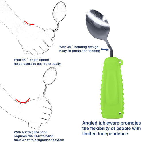 Adaptive Spoon Easy to Hold for Independent Eating, Weighted Utensils for Hand Tremors (Green Spoon Right Hand)...
