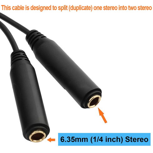 Tisino 6.35mm (1/4 inch) Jack Splitter Cable, 20cm (8 inches), Headphone Splitter Cable, Splitter, Stereo Male to Dual Stereo Female Jack, Compati...