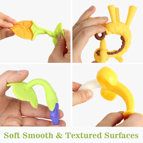 Chuya Teething Toys (4 Pack) Teething Toy for Baby, Teethers with Banana Baby Toothbrush Teeth Brushing,BPA-Free,Chew Toy Infants Toddlers Silicon...