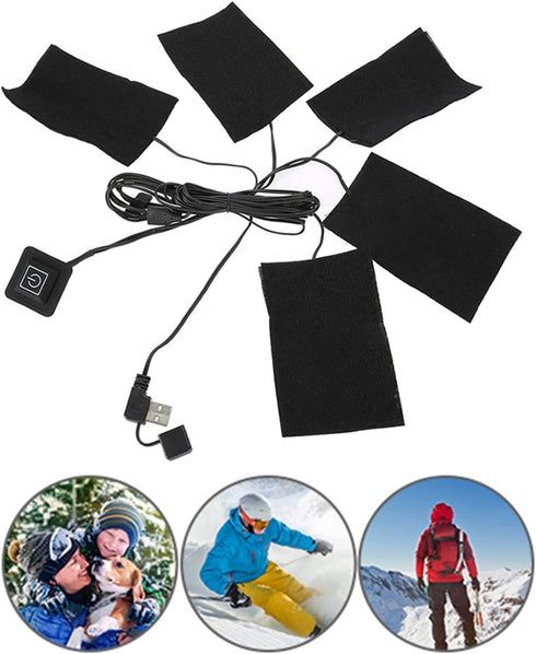 Electric Clothes Heating Pads, 5Pcs Portable USB Heater Pads Set, Adjustable Temperature Heating Pad for Clothes Seat Bed, Waterproof Fiber Heatin...