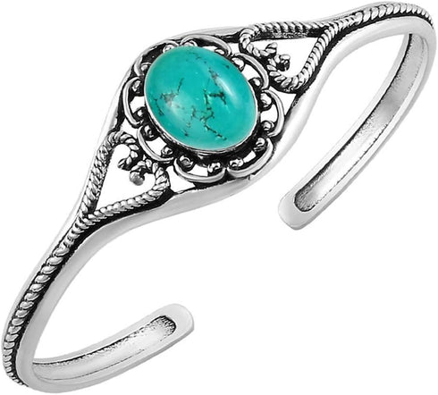 5.80 Cts Oval Shape Natural & Synthetic Gemstones Bohemian Cuff Bangle For Women, Handmade Silver Overlay Birthstone Bangle Jewelry Women's Day Gi...
