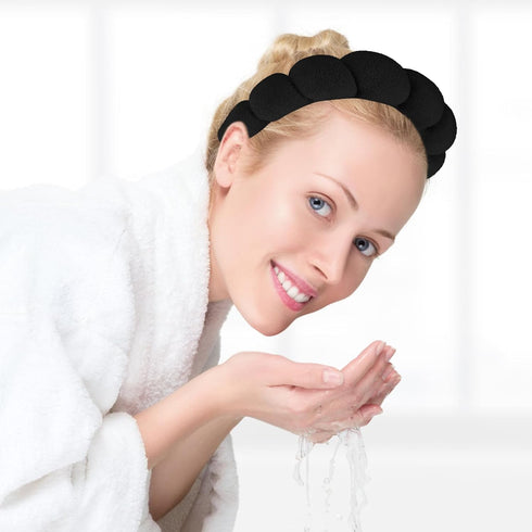 Spa Headbands for Washing Face or Facial, 2 Pack Sponge Hair bands, Bubble Skincare Headbands for Makeup, Terry Cloth Puffy Shower Headbands for W...