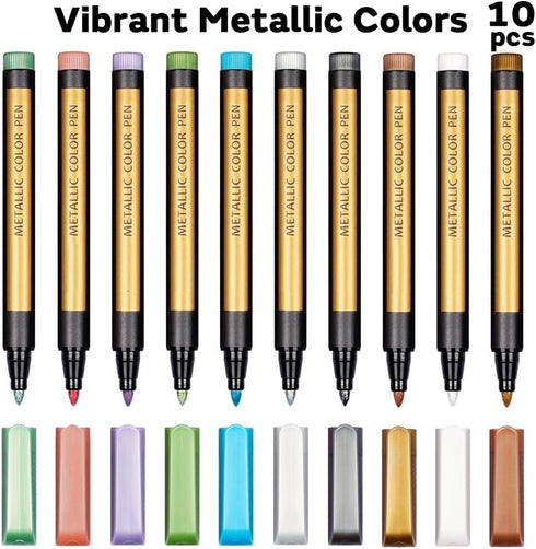 Dyvicl Metallic Marker Pens - Set of 10 Medium Point Metallic Markers for Rock Painting, Black Paper, Card Making, Scrapbooking Crafts, DIY Photo ...