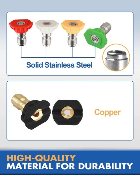 Pressure Washer Nozzle Tips, 4.5 Orifice, Design Up to 5000 PSI, Multiple Degrees, for Hot and Cold Water Use, Universal 1/4 inch Quick Connect, R...