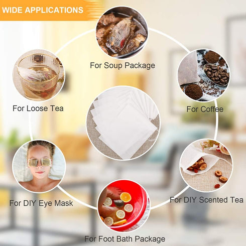 100PCS Tea Filter Bags, Disposable Tea Bags for Loose Leaf Tea, Drawstring Empty Tea Infuser, BetyBedy Tea Steeper, Natural Wood Pulp Paper Materi...