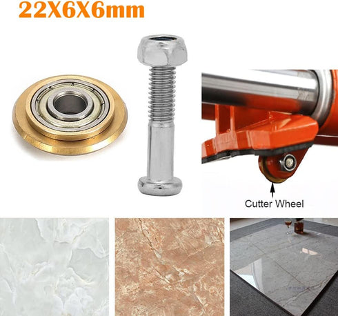 2 Pack Tile Cutter Wheel Cutting Blade Replacement Premium Tungsten Carbide Bearing Ceramic 22×6×6mm Scoring With Bolt Lock Nut For Wall Floor Til...
