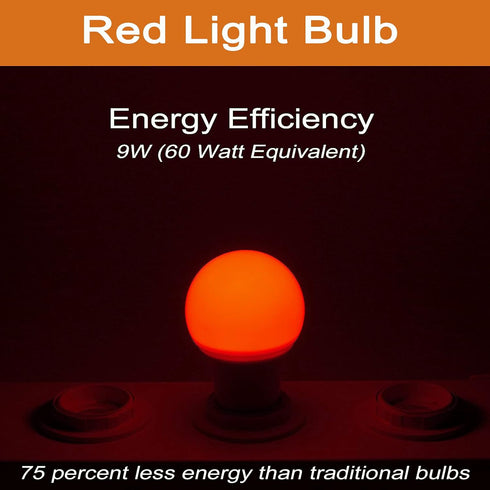 GREENIC Red Light Bulbs 9W (60 Watt Equivalent), 120V E26 Base A19 Red LED Lights for Bedroom, Porch, Holiday, Party, Valentine's Day, Halloween, ...