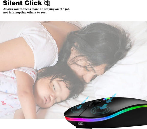 Wireless Bluetooth Mouse,LED Rechargeable Silent Slim Laptop Mouse,Portable(BT5.2/3.0 and USB Receiver) Dual Mode Computer Mouse for Laptop,ipad T...