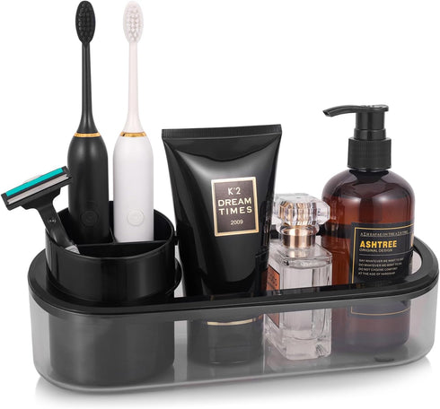 Black Toothbrush Holder for Bathroom,Detactable Bathroom Tray for Men,Electric Tooth Brushing Holder,Bathroom Countertop Organizer,Tooth Brush Too...