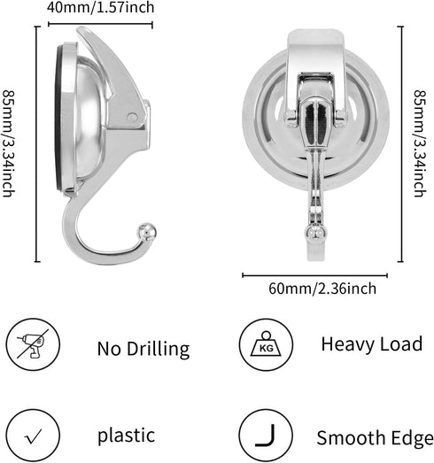 Heavy Duty Vacuum Suction Cup Hooks, Silver Plated Polished Super Suction for Kitchen Bathroom, 1 Pack...