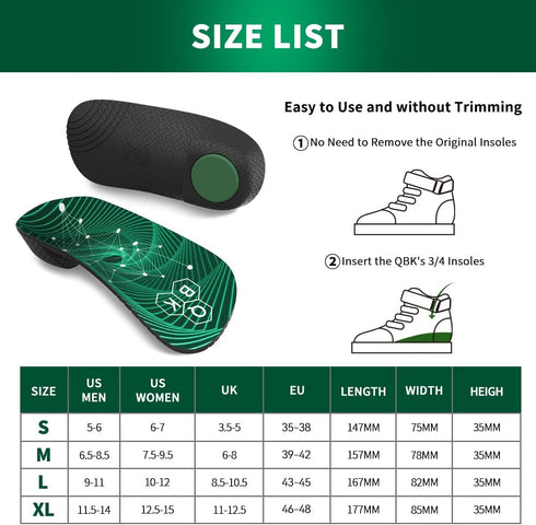 Plantar Fasciitis Orthotic Shoe Insoles, QBK High Arch Support Inserts for Dispersal Heel Pressure and Pain Relief?L...