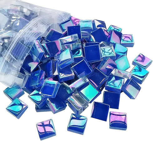 200 Pcs Mosaic Tiles for Crafts Iridescent Crystal Mosaic Glass Tile Focal20 Square Mosaic Tiles Pieces Kits for Adults DIY Picture Frames Handmad...