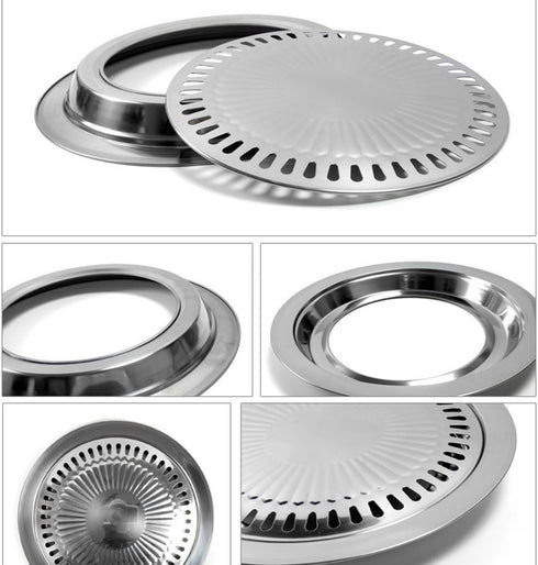 BBQ Plate,korean Style Stovetop,Smokeless Indoor Stainless Steel Non-stick Roasting Round Barbecue Grill Pan For Indoor Outdoor Camping BBQ, Cooki...