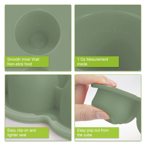 Baby Food Storage Container - 1.5oz x 12 Pods Silicone Freezer Tray with Lid for Homemade Baby Food, Fruit Purees, Vegetable & Breast Milk (Green)...
