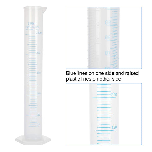 5Pack 250ml Plastic Graduated Cylinder, Transparent Measuring Cylinder Durable Lab Test Tube Flask, 2-Sided Measuring Lines Graduated Cylinder Bea...