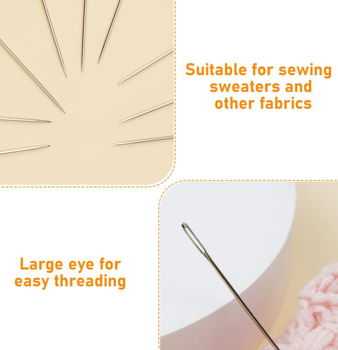 FIVEIZERO 60 PCS Large Eye Sewing Needles, 6 Sizes Hand sewing Needles, Leather Needle Embroidery Thread Needle, Stainless Hand Quilting Needles w...