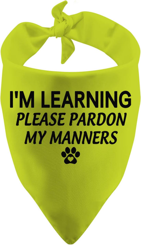1 Piece Resue I'm Learning Please Pardon My Manners Dog Bandana Give Space Rescue Dog Bandana Pardon Dog Scarf (I'm Learning D)...
