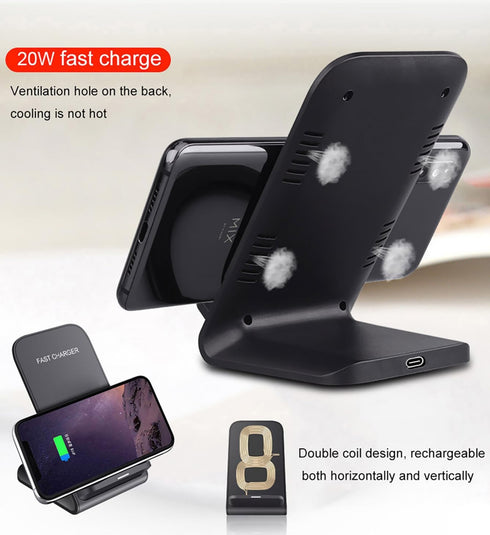 Wireless Charger(Stand), 20W Fast Wireless Charging Stand for Samsung Galaxy S24/S24+/S24 Ultra/S23/S22/S21/S20/S10/Note,for Google Pixel 8/7/6, f...