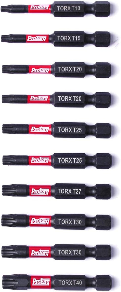 Impact Bit Set W/clip, T10-T40 TORX,10-Piece, 2 Inch Length, Industrial Strength, 1/4" Hex Shank...