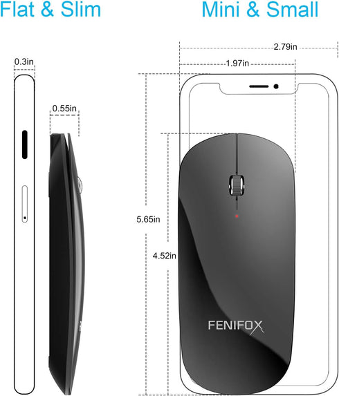 FENIFOX Bluetooth Mouse Slim Mini Whisper-Quiet Flat Portable Wireless Mice Rechargeable Compatible with Laptop,PC,Tablet Android Windows XP(Black...