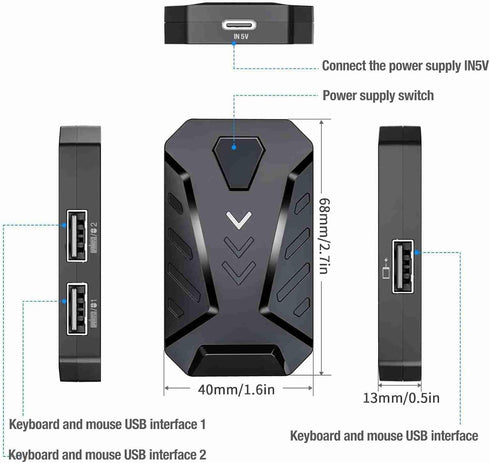 Gaming Keyboard Mouse Converter,USB 2.0 Mobile Gaming Keyboard Mouse Converter Adapter,Bluetooth 4.0,with Adjustable Stand,for Android Systerm(Bla...