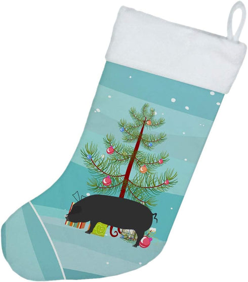 Caroline's Treasures BB9298CS Devon Large Black Pig Christmas Christmas Stocking, Teal Fireplace Hanging Stockings Christmas Season Party Decor Fa...