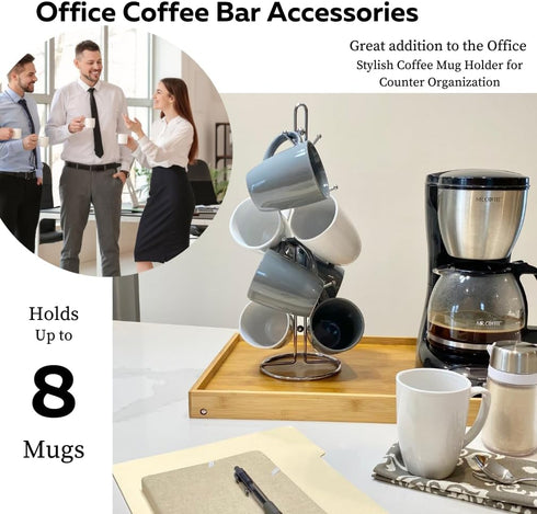 Evelots Countertop Coffee Mug Holder - Tea Cup Organizer Rack - Tree Hooks Hold 8 Large Mugs - Chrome - Coffee Bar Display Storage...