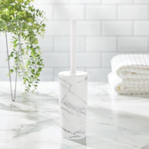 mDesign Slim Plastic Toilet Bowl Brush and Holder Set, Modern Compact Storage Organizer Cleaner Scrubber for Toilet - Heavy Duty Cleaning Plunger ...