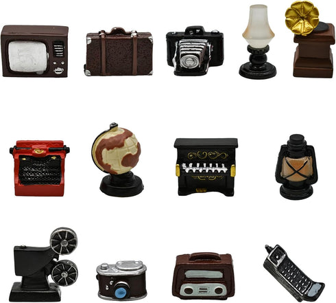 13Pcs Miniature Home Appliances 1inch Retro Dollhouse Furniture Mini Simulated Resin Camera Telephone Television Models for DIY Diorama Micro Land...