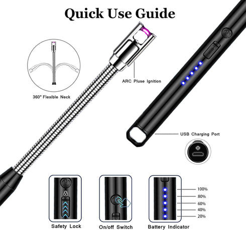 Candle Lighter Electric Lighter Rechargeable Arc Lighter with LED Battery Display360° Flexible Neck Flameless Grill Long Lighters for Light Candle...
