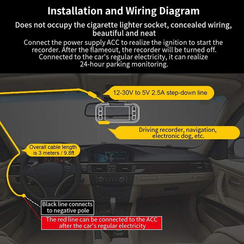 Dash Cam Hardwire Kit,12V/24V to 5V 2.5A Parking Monitor Converter Cable Left Angle Mini USB Step-Down Line for Parking Monitoring,Parking Monitor...