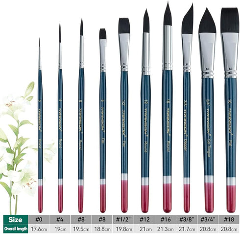 Transon 10pcs Natural Watercolor Paint Brush Set Professional for Watercolor Acrylic Ink Gouache Tempera Blue Color...