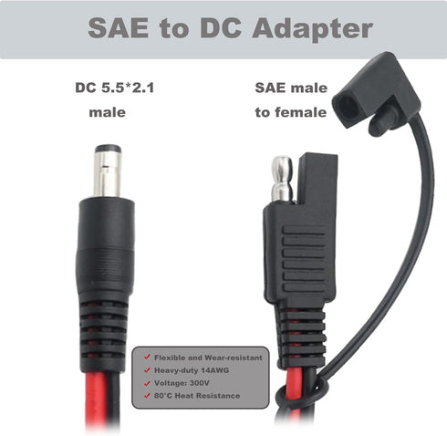 COMeap SAE to DC Adapter for Jackery Solar Panel, 3.31ft (1.01m) SAE to DC5521 Male Connector Cable with SAE Polarity Reverse Adapter DC8/6.5/5.5/...