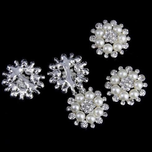 Artibetter 10pcs Pearl Rhinestone Flower Buttons Faux Pearl Button Embellishment Accessory Bags Shoes Dress and DIY Craft (Silver)...