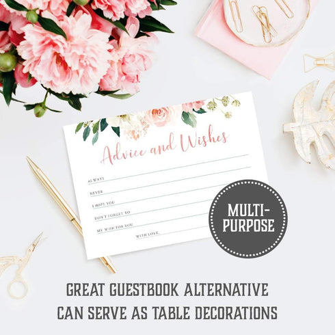 Set of 50 Advice and Wishes Cards - Double Sided Floral Cards, Perfect for the Bride and Groom, Baby Shower, Bridal Shower, Wedding Shower, Gradua...