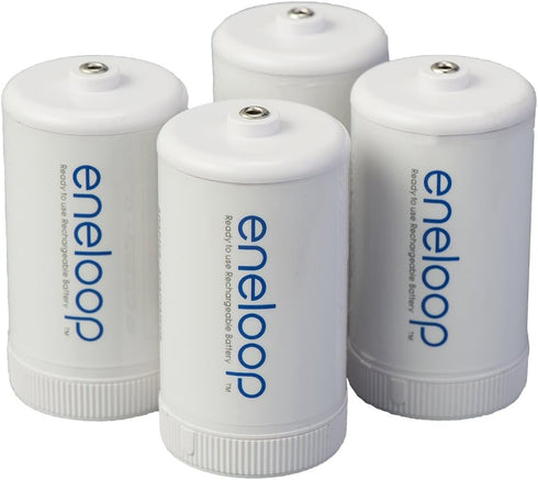 Eneloop Panasonic BQ-BS1E4SA D Size Battery Adapters for Use with Ni-MH Rechargeable AA Battery Cells, 4 Pack...