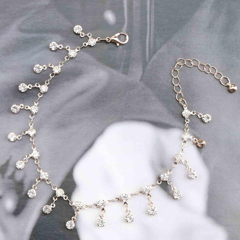 Boho Rhinestone Drop Ankle Bracelet Gold Crystal Dangle Anklet Bracelets Cz Tassel Anklets Glitter Tennis Foot Chain Jewelry for Women and Girls S...
