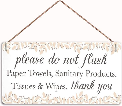 Wood Sign Wall Art Poster Coffee bar Bar Sign Home Decor,Please do not Flush Paper Tissues Wipes Thank You - Neutral Colour Septic Tank Notice Han...