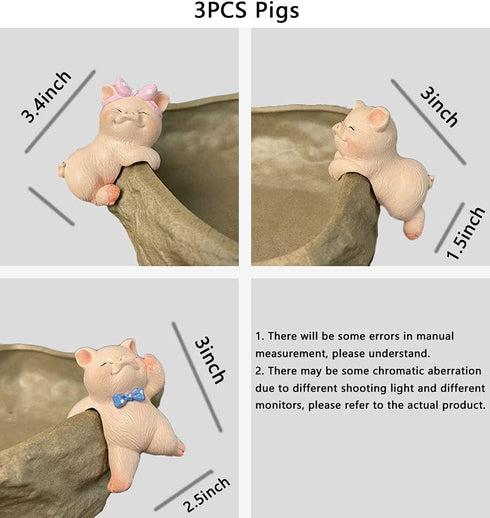 Ebrima Set of 3 Cute Animal Figurines Planter Pot Hanger Decorations, Resin Hanging Climbing Pig Sculpture Outdoor Statues Ornaments for Flower Po...