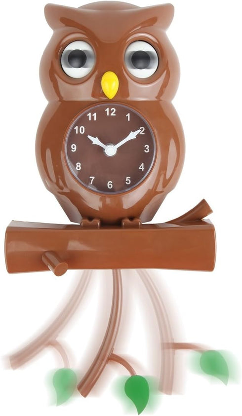 Lily's Home Pendulum Owl Clock with Revolving Eyes and Swinging Branch, Battery Powered and Wall Mountable, Wonderful and Whimsical Addition to Th...