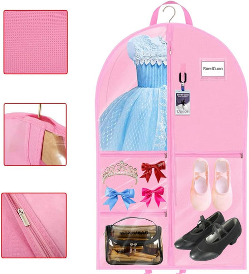 Dance Garment Bags with Accessory Pockets 40" Girls Dance Costume Garment Bag Girls Hanging Clothes Storage Cover For Dancers Travel Storage...