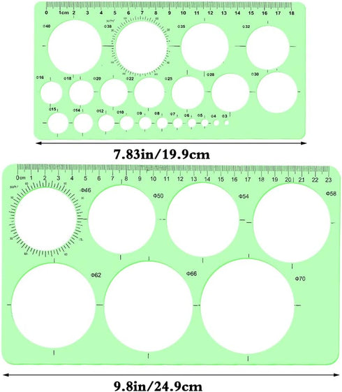 LOKUNN 2 Pcs Circle Template for Drawing, Ruler Quilling Tool, Round Hole Ruler Tool, Multi-Function Round Plastic Geometric Stencil Rulers Drawin...